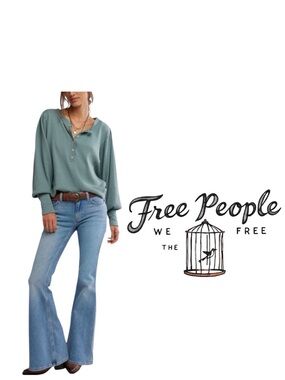 Free People We The Free Quinn Rib Henley Top Jade Ash Green Size Medium